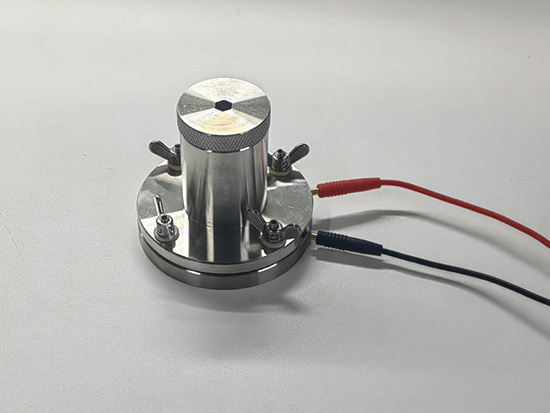 Two electrode lithium ion conductivity testing chamber